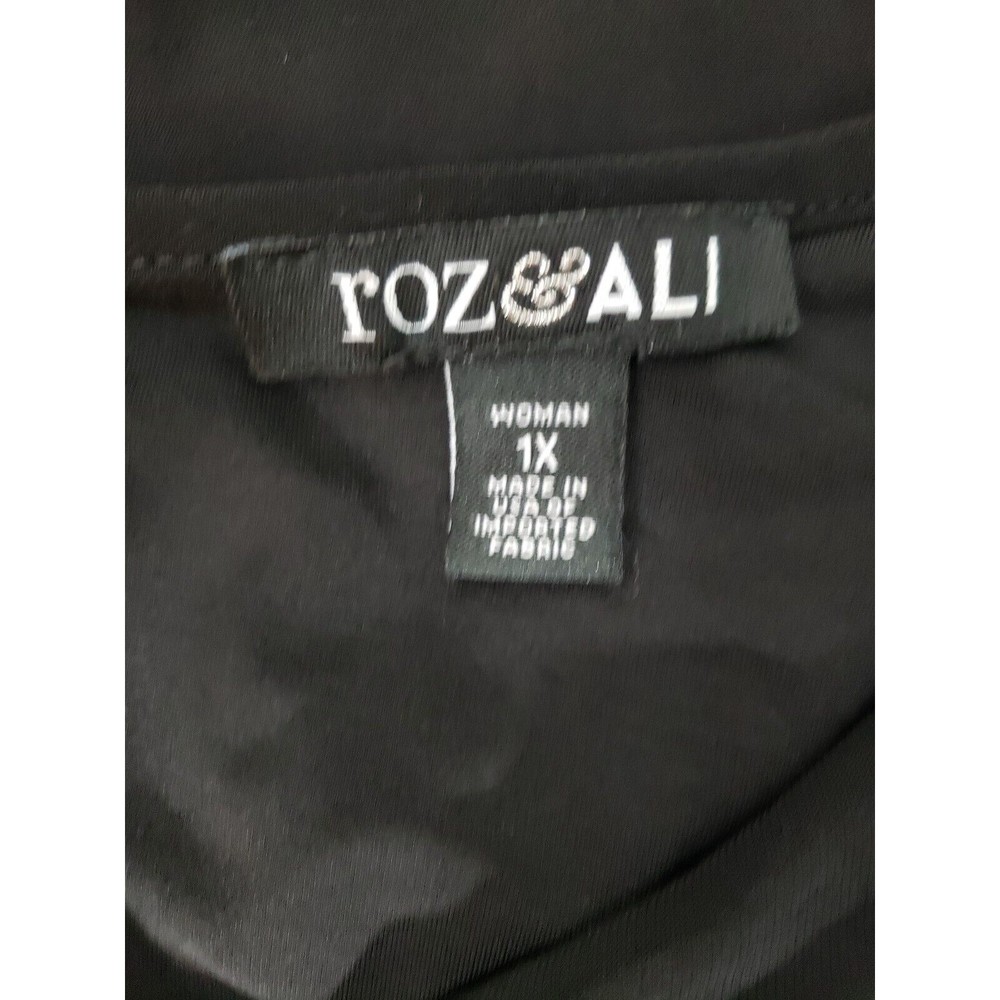Women's Roz & Ali 1X Black Pearl Embellished Flutter Sl. Open Back Midi Dress - Picture 6 of 6